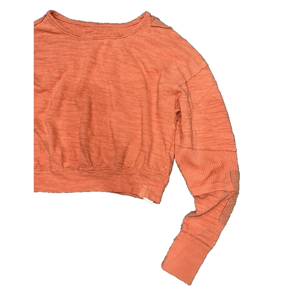 Free People 5 star tee Y2K patches preppy crew sweater brick Orange XS A004908 - Picture 4 of 11